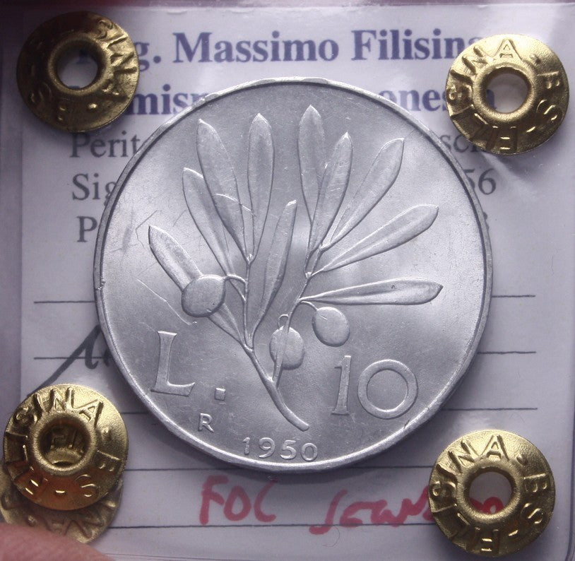 NL* Italia 10 LIRE PEGASO 1950 FDC SEGNETTO Perizia Filisina Massimo