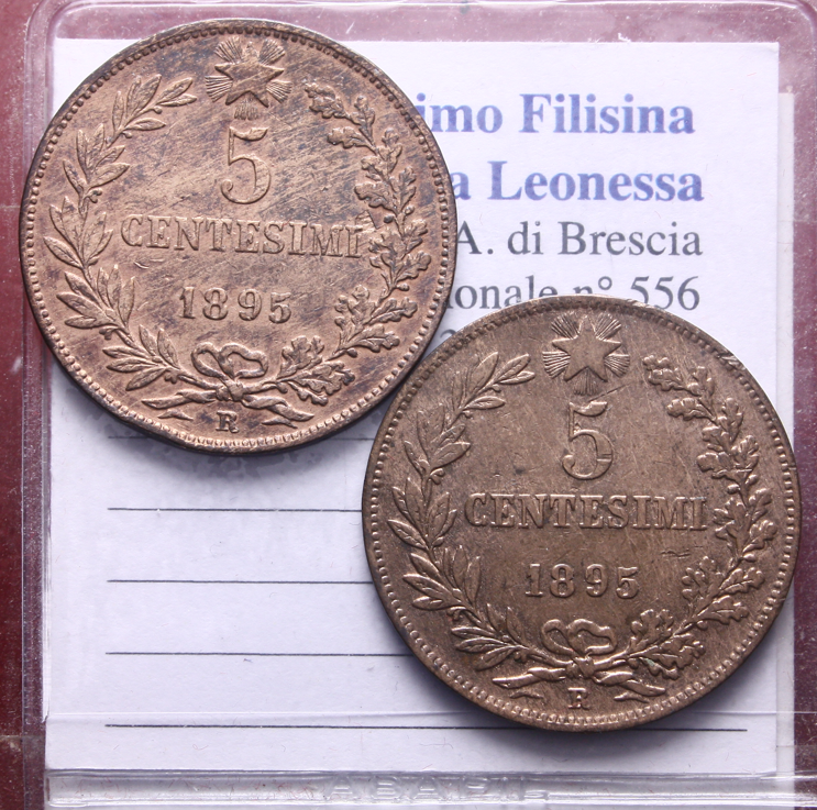 NL* UMBERTO I Lotto 2 pezzi 5 CENTESIMI Rame 1895 ROMA RARE come da foto