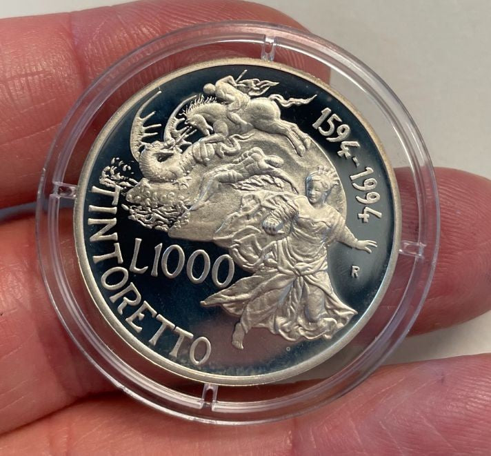 NL*ITALIA 1000 Lire Argento 1994 IL TINTORETTO PROOF da Divisionale Zecca Oblò