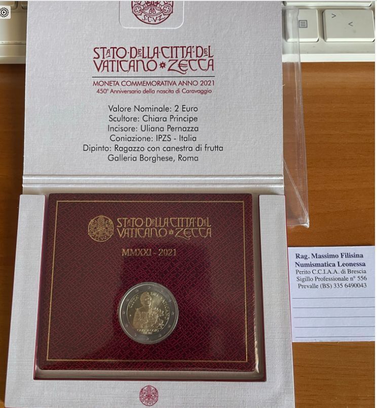 NL* VATICANO Papa FRANCESCO 2 EURO 2021 450° ANNIV Nascita di CARAVAGGIO FDC