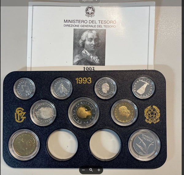 NL* ITALIA Divisionale 1993 VALORI senza monete in Argento - PROOF