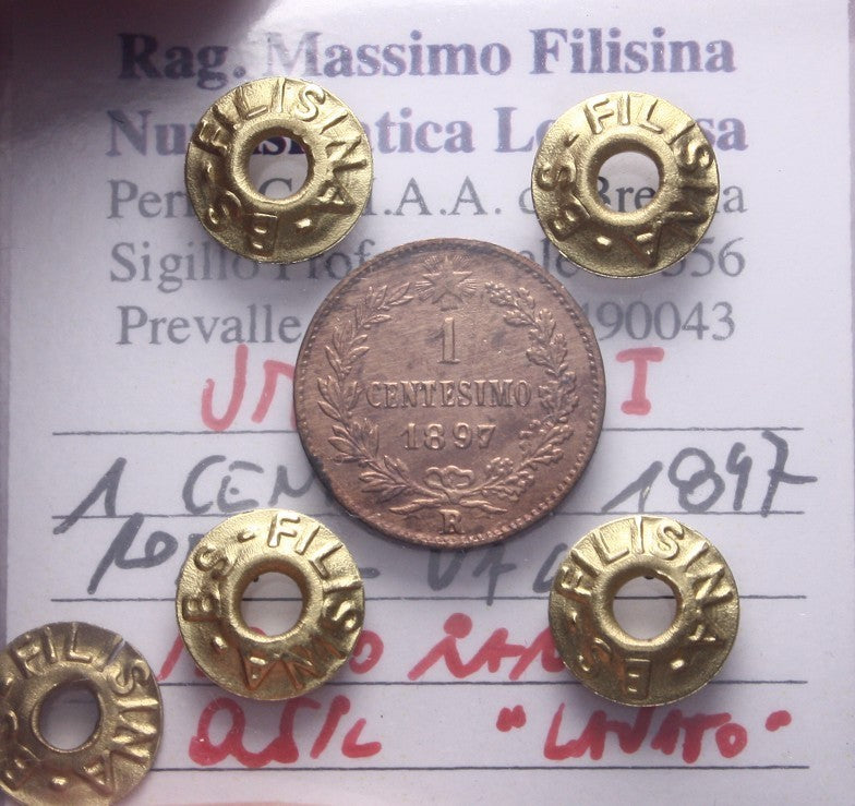 NL* UMBERTO I 1 CENTESIMO 1897 ROMA VALORE QSPL "LAVATO" Perizia Filisina