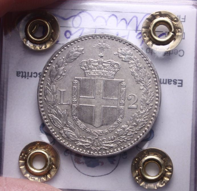 NL* UMBERTO I ITALIA 2 LIRE ARGENTO 1884 ROMA SPL/QFDC Perizia Filisina Massimo