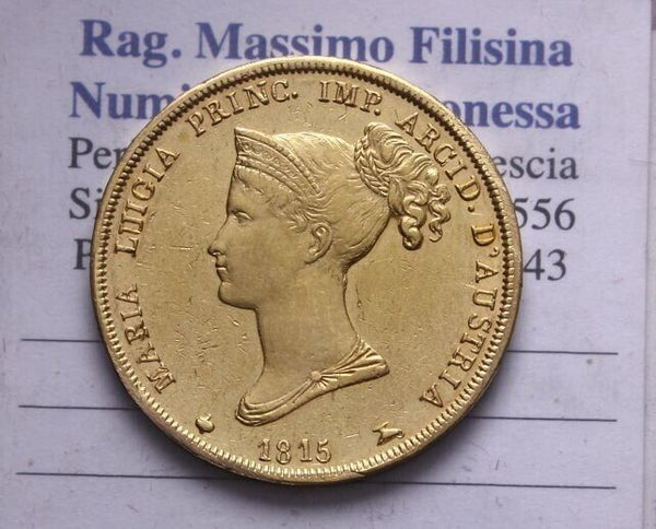 EN* PARMA MARIA LUIGIA 40 LIRE GOLD 1815 RARE AUNC/VF Filisina Massimo Appraisal