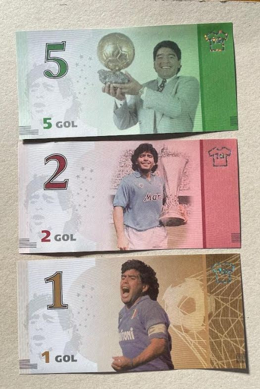 NL* Banconota Fantasia MARADONA lotto 3 pezzi  5 GOL 2 GOL 1 GOL Nuove di stampa