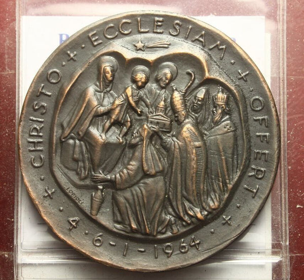 NL* ROMA Vaticano PAPA PAOLO VI Medaglia BRONZO 1964 VIAGGIO in TERRA SANTA FDC