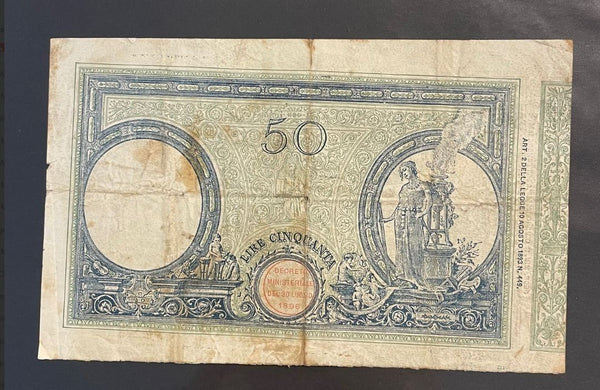 NL*BANCA ITALIA Banconota 50 LIRE L Grande MATRICE Decreto del 1926 r580 RARA
