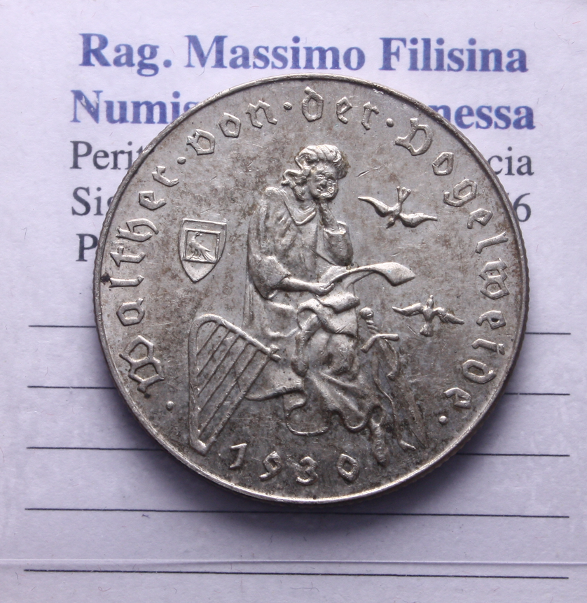 NL* AUSTRIA 2 SCHILLING Argento 1930 WALTHER VON DER VOGELWEIDE come da foto