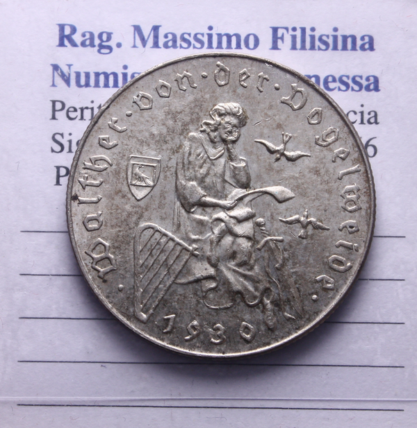 NL* AUSTRIA 2 SCHILLING Argento 1930 WALTHER VON DER VOGELWEIDE come da foto
