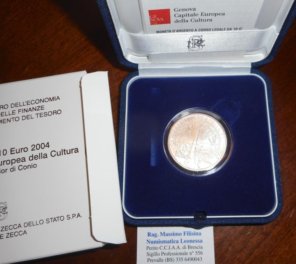 NL* ITALIA Repubblica 10 EURO Argento 2004 GENOVA CAPITALE DELLA CULTURA FDC set