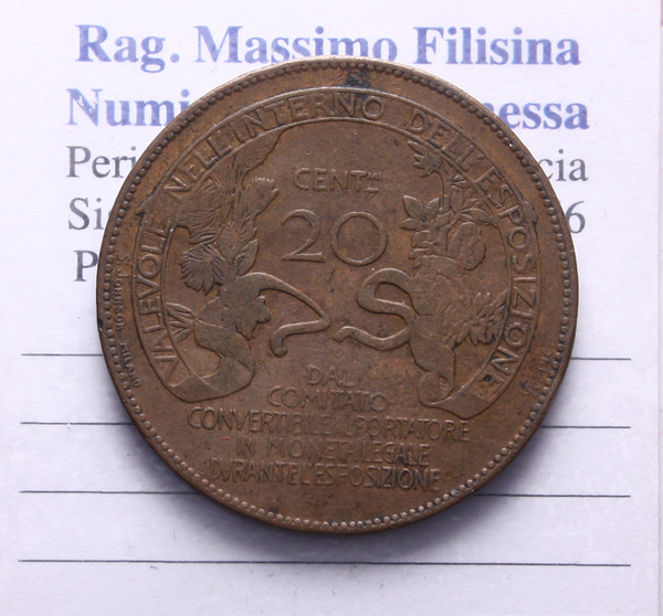 NL* VEIII BUONO 20 CENTESIMI 1906 ESPOSIZIONE di MILANO come da foto * 2