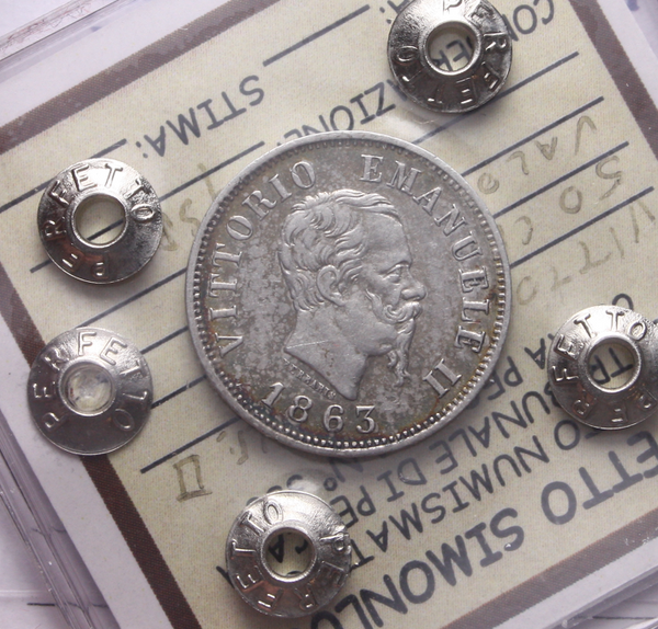 NL* VEII 50 CENTESIMI ARGENTO 1863 MILANO VALORE QSPL Perizia Perfetto Simonluca