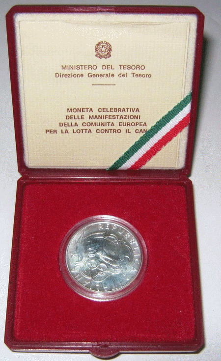 NL*ITALIA 500 Lire Argento 1989 LOTTA CONTRO IL CANCRO FDC SET Originale zecca