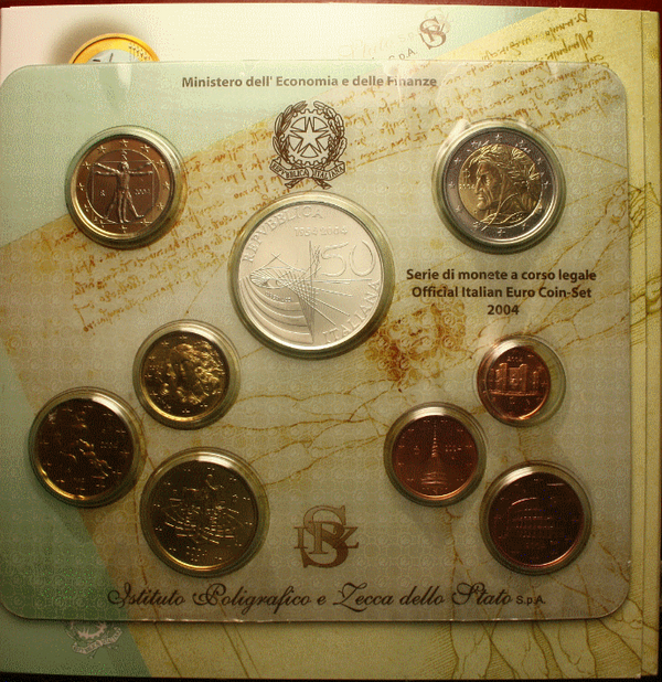 NL* ITALIA Divisionale 2004 RAI TV 9 VALORI con 5 EURO ARGENTO FDC  Set zecca