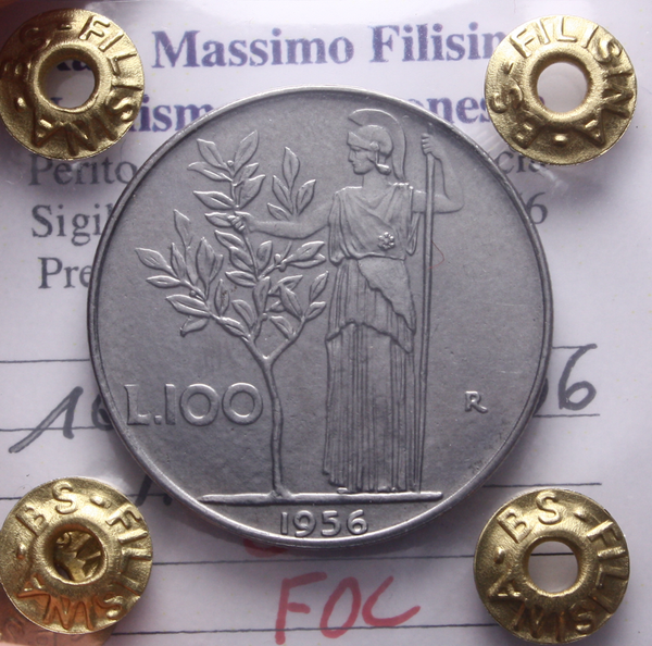NL* Italia Repubblica 100 Lire MINERVA 1956 FDC Perizia Filisina Massimo