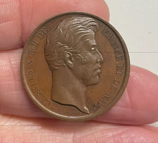 NL* FRANCIA RE CARLO X 1827 MEDAGLIA BRONZO PASSAGGIO del RE a VALENCIENNES