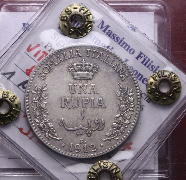 NL* VEIII SOMALIA ITALIANA 1 RUPIA ARGENTO 1912 RARA SPL Perizia Filisina M.