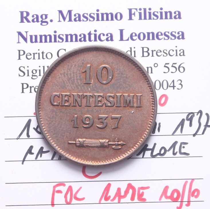 NL* SAN MARINO 10 CENTESIMI RAME 1937 FDC RAME ROSSO Perizia Filisina Massimo