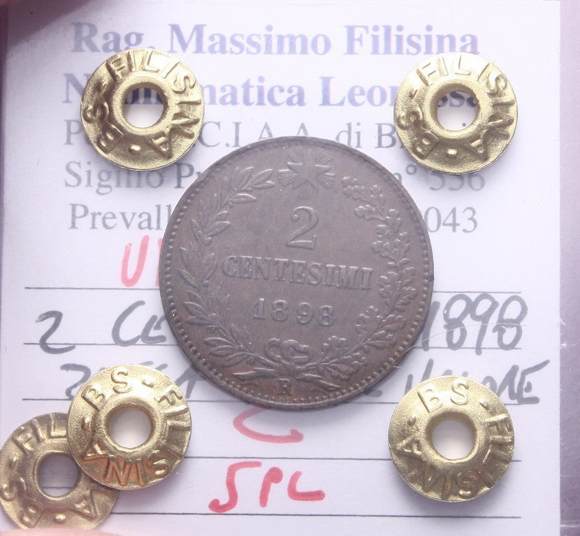 NL* UMBERTO I 2 CENTESIMI RAME VALORE 1898 ROMA SPL Perizia Filisina Massimo