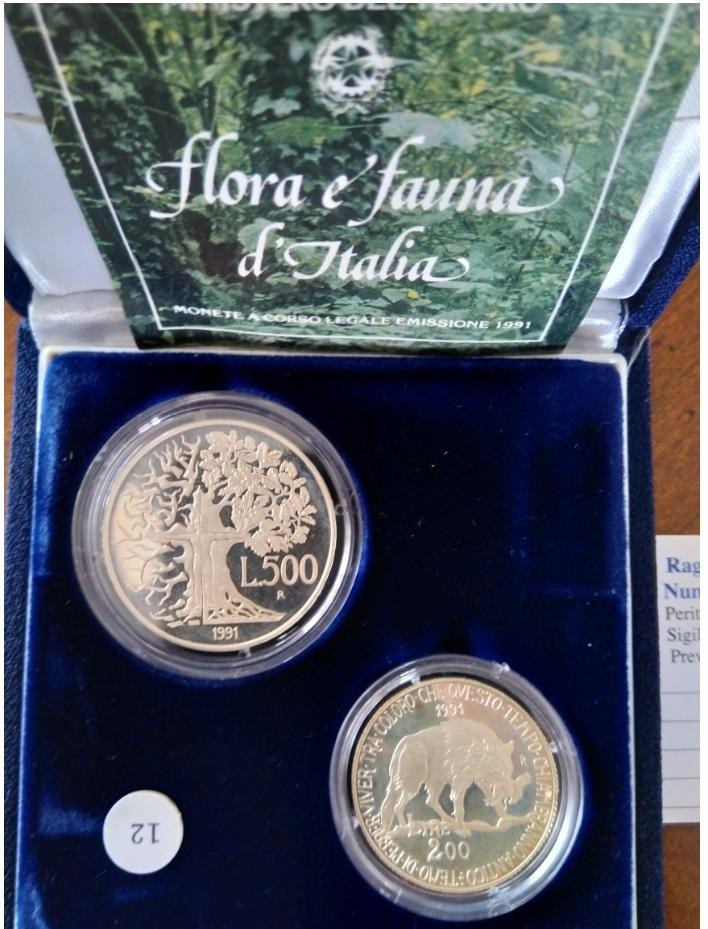NL* ITALIA Dittico 500 + 200 LIRE Argento 1991 FLORA E FAUNA D'ITALIA PROOF set