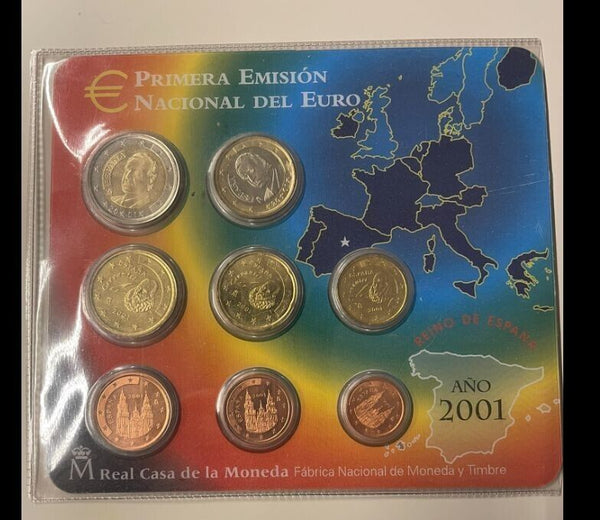 NL* SPAIN ESPANA Divisional EURO 2001 8 VALUES EURO COINS FDC - B UNCIRCULATED