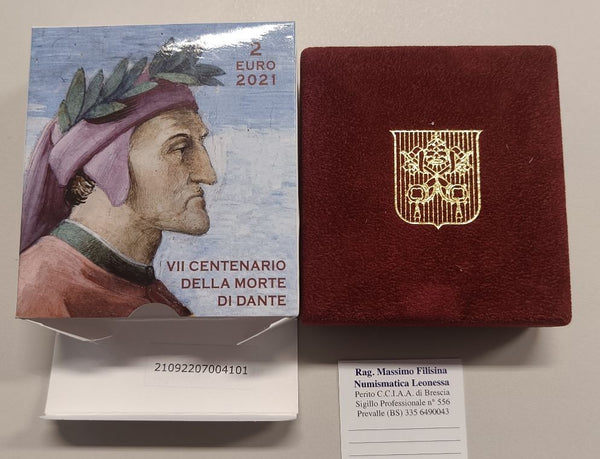 NL* VATICANO 2 EURO 2021 VII centenario morte DANTE ALIGHIERI Proof set zecca