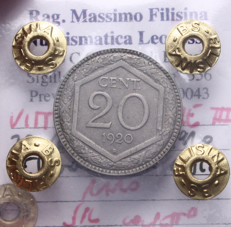 NL* VEIII ITALIA 20 CENTESIMI ESAGONO 1920 C. LISCIO RARO SPL C Perizia Filisina