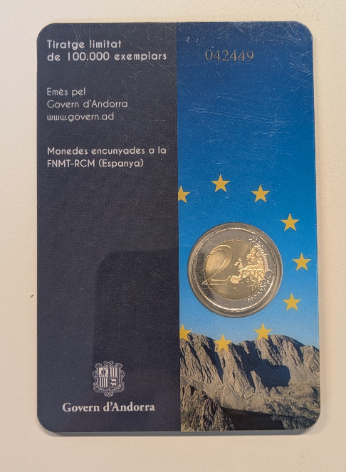 NL* ANDORRA 2 EURO 2014 20° ANNIVERSARIO CONSELL D'EUROPA FDC coin card