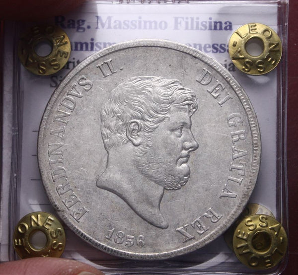 NL* NAPOLI FERDINANDO II Piastra 120 GRANA ARGENTO 1856 SPL+ Perizia Filisina M.