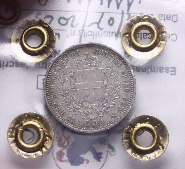 NL* SAVOIA RE VEII 50 CENTESIMI Argento 1860 Milano SPL+ Perizia Filisina M.