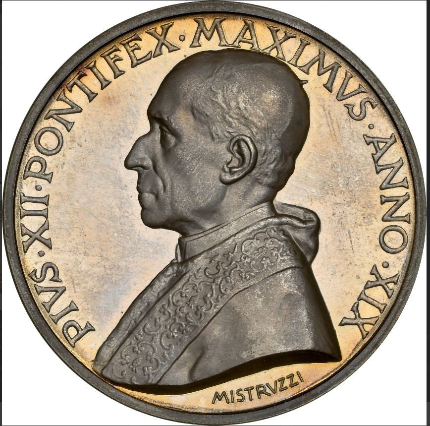 NL* VATICANO PAPA PIO XII Medaglia ARGENTO 1957 XIX in Slab MS66 NCG USA - FDC E