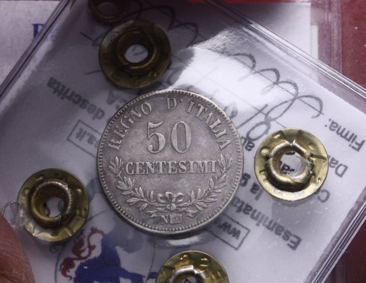 NL* VEII ITALIA 50 CENTESIMI ARGENTO 1863 NAPOLI VALORE BB QSPL Perizia Filisina