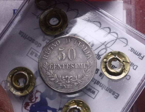 NL* VEII ITALIA 50 CENTESIMI ARGENTO 1863 NAPOLI VALORE BB QSPL Perizia Filisina