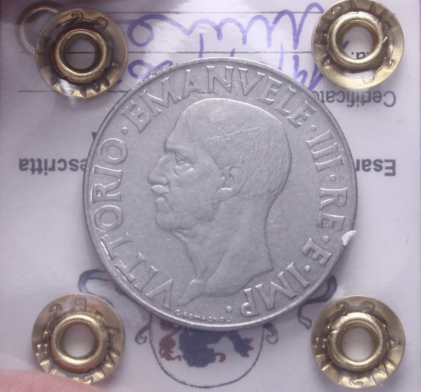 NL* VEIII 1 LIRA IMPERO 1940 VARIANTE 4 STANGHETTE R2 BB/SPL Perizia Filisina