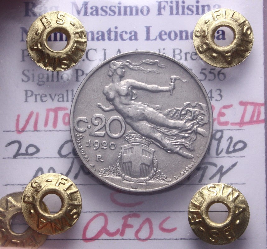 NL* VEIII Italia 20 CENTESIMI DONNA LIBRATA 1920 QFDC Perizia Filisina Massimo