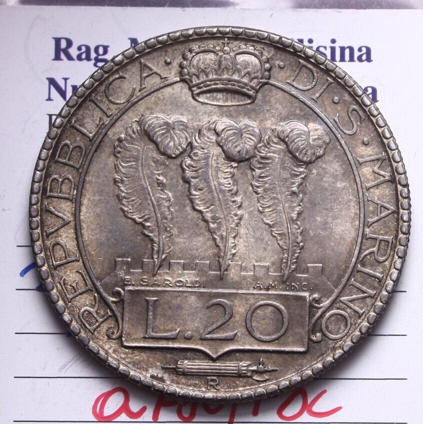 NL* SAN MARINO 20 Lire SILVER 1933 Rome QFC/FDC FILISINA Expert Opinion Massimo EX2
