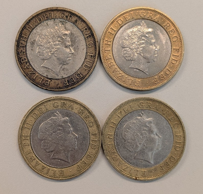 NL* REGNO UNITO Lotto 4 pezzi 2 POUNDS / 2 STERLINE  1998-2000  come da foto