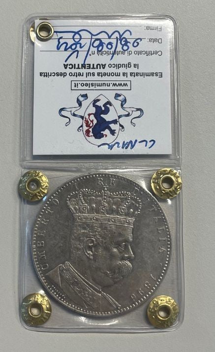 NL* UMBERTO I ERITREA TALLERO 5 Lire Argento 1896 R2 QSPL/SPL Perizia Filisina M