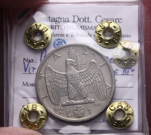 NL* VEIII ITALIA 1 LIRA IMPERO 1936 XIV RARA BB Perizia Castagna Cesare