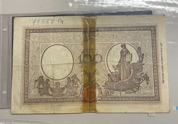 NL* BANCA ITALIA Banconota 100 LIRE BARBETTI B GRANDE 8 Ottobre 1943 v45