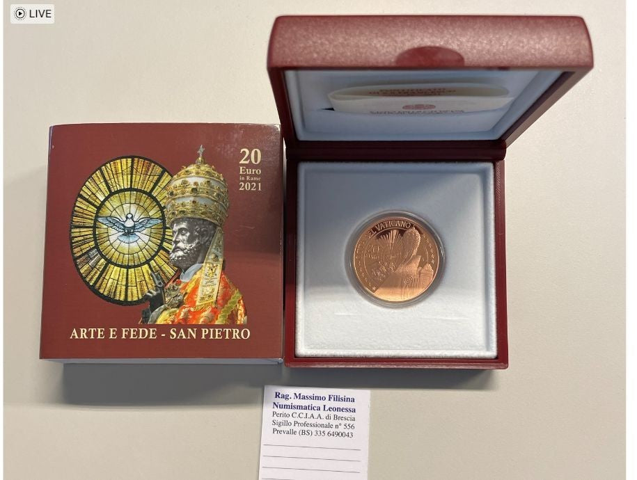 NL* VATICANO FRANCESCO 20 EURO Rame 2021 ARTE E FEDE SAN PIETRO PROOF set zecca