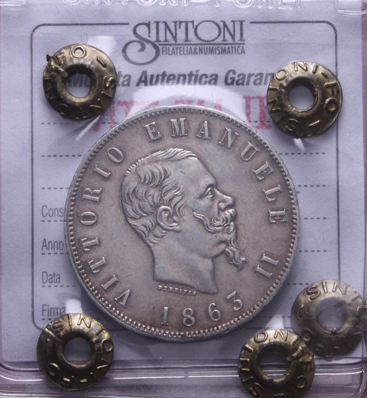 NL* VEII 2 LIRE ARGENTO STEMMA 1863 NAPOLI SPL+ Perizia Sintoni Gabriele