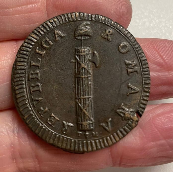 NL* Prima REPUBBLICA ROMANA 1798/1799 DUE BAIOCCHI IN RAME Senza DATA SUPERBA!!
