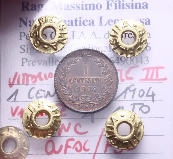 NL* VEIII Italia 1 CENTESIMO 1904 VARIANTE 4 ALTO NC QFDC/FDC Perizia Filisina