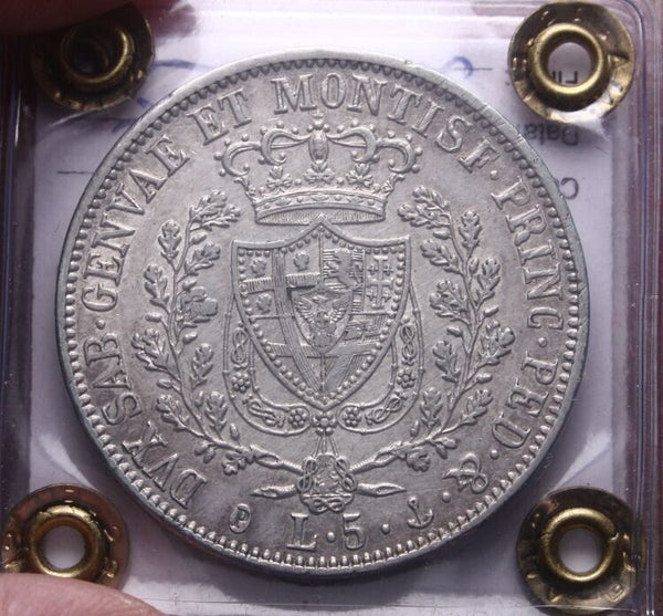 EN* SAVOIA CARLO FELICE 5 Lire Silver 1828 Genoa EF EF-UNC Filisina Appraisal