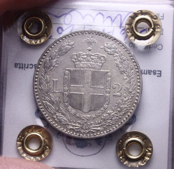 NL* UMBERTO I ITALIA 2 LIRE ARGENTO 1884 ROMA SPL/QFDC Perizia Filisina Massimo