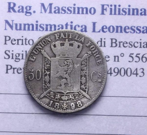 NL* BELGIO LEOPOLDO II 50 CENTESIMI Argento 1898 super prezzo