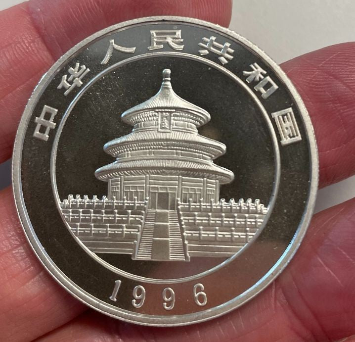 NL* CINA CHINA 10 YUAN 1996 1 ONCIA ARGENTO PURO Serie PANDA  1 OZ B. UNC