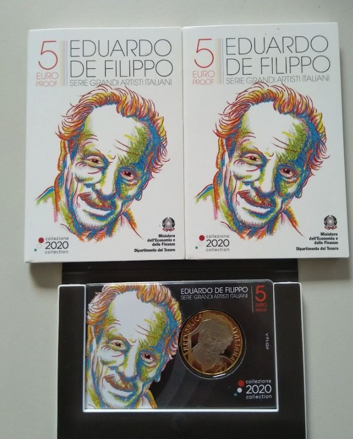 NL* ITALIA Repubblica 5 EURO 2020 EDUARDO DE FILIPPO PROOF set zecca