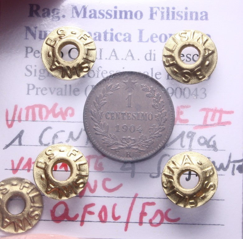 NL* VEIII Italia 1 CENTESIMO 1904 VARIANTE 4 SPOSTANTE QFDC/FDC Perizia Filisina